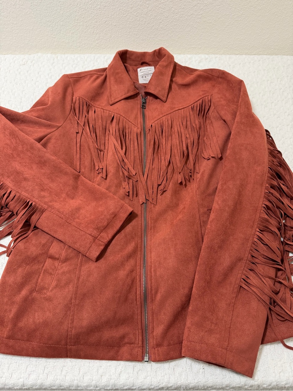 Women's Rust Suede Fringe Zip-Up Jacket